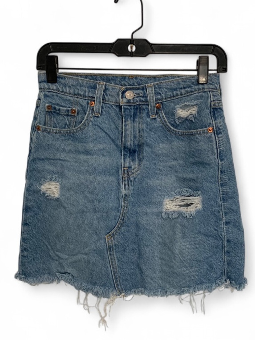 Levi's Distressed Light Blue Denim Mini Skirt